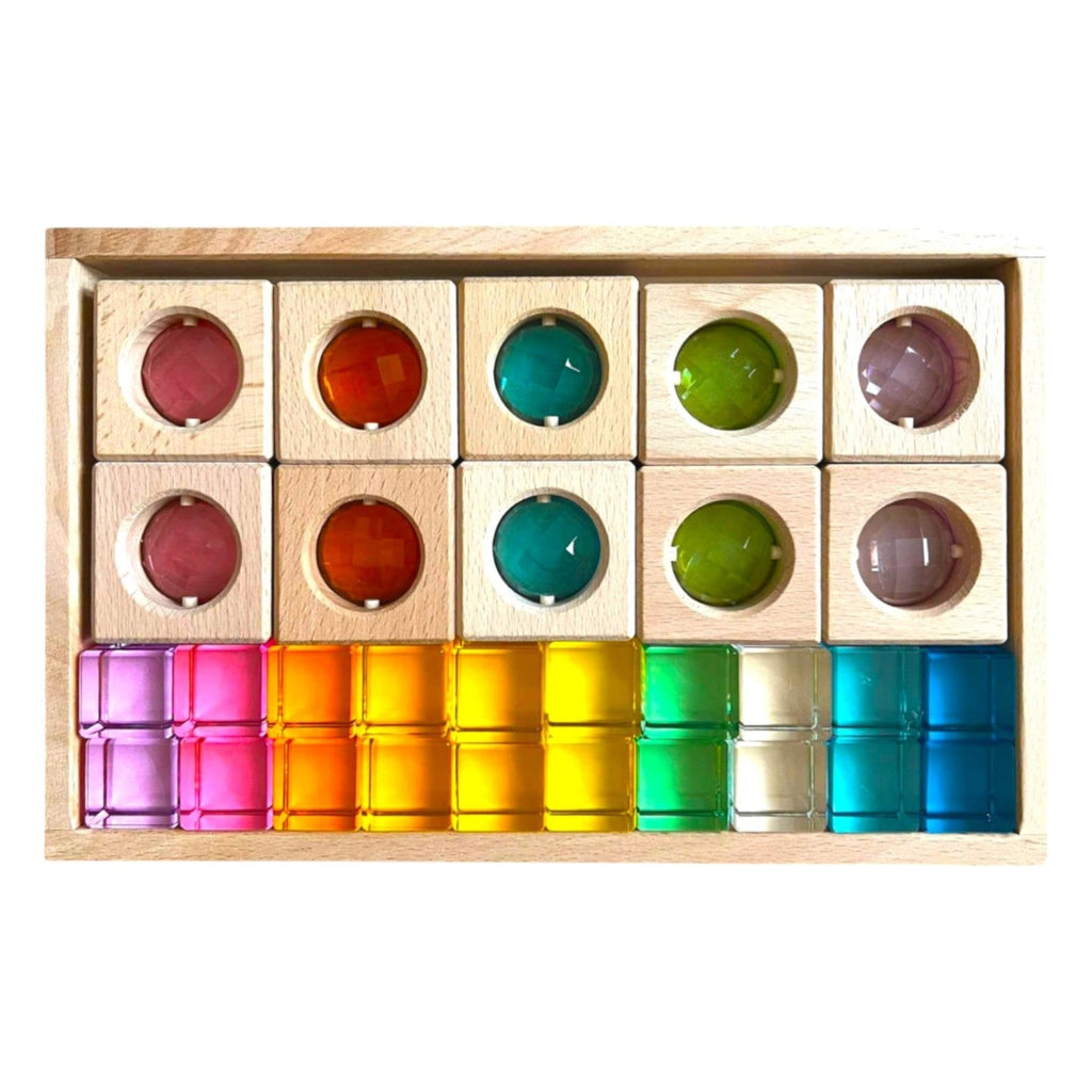 10 PCS Square Gemmed Translucent Blocks and 20 PCS Lucite Cubes Set in Pastel Colors with Storage Tray |  | The Baby Penguin