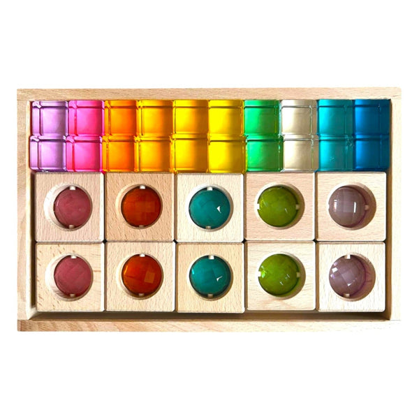 10 PCS Square Gemmed Translucent Blocks and 20 PCS Lucite Cubes Set in Pastel Colors with Storage Tray |  | The Baby Penguin