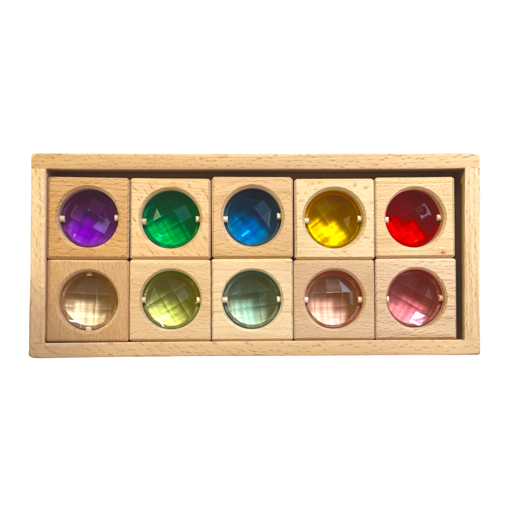 10 Pcs Colored Square Gemmed Translucent Blocks with Storage Tray |  | The Baby Penguin