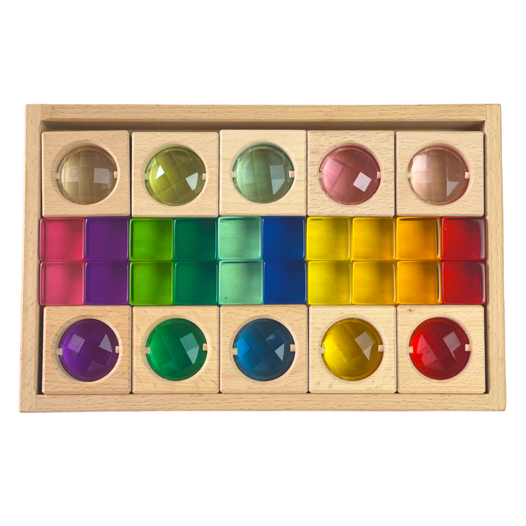10 Pcs Square Gemmed Translucent Blocks and 20 Pcs Lucite Cubes Set with Storage Tray |  | The Baby Penguin
