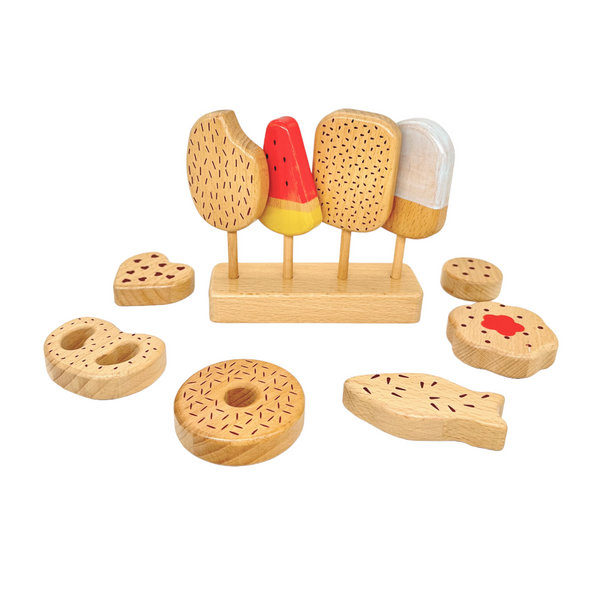 10 Pcs Wooden Popsicle Ice Cream Bar and Pastry Cookies Pretend Play Set |  | The Baby Penguin
