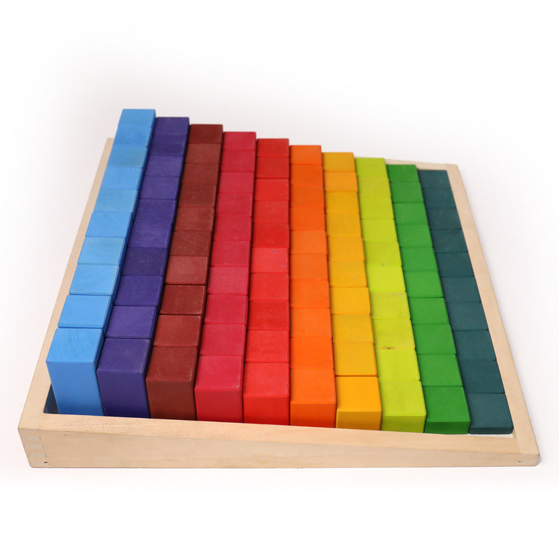 100 Pcs STAINED Large Stepped Counting Wooden Stacking Building Blocks | toys | The Baby Penguin