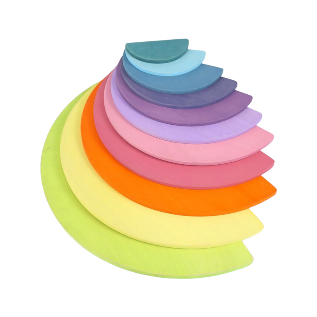 11 Pcs Large Wooden Rainbow Stacking Semi-circles Building Boards Set in Pastel/Macaron Colors  | toys | The Baby Penguin