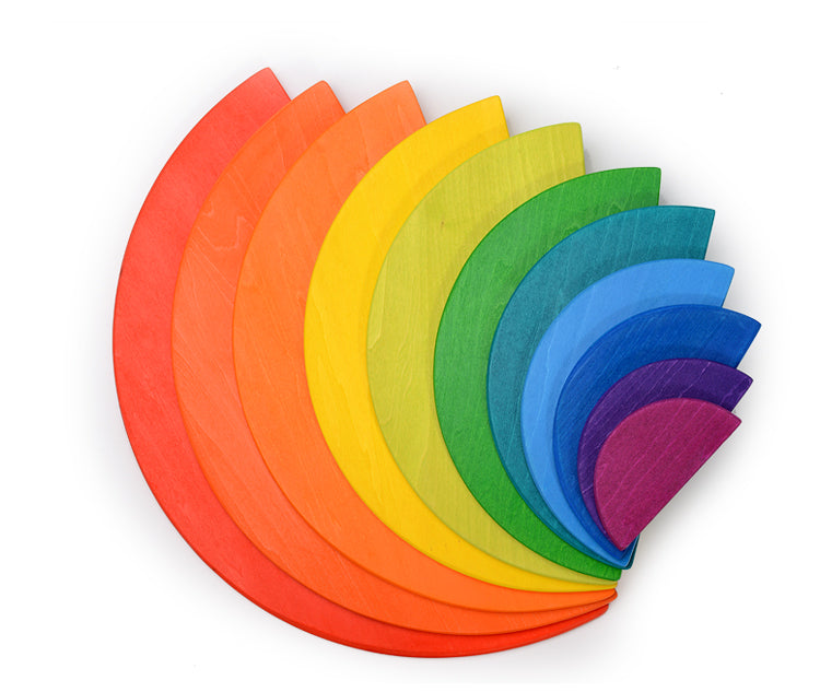 11 Pcs Large Wooden Rainbow Stacking Semi-circles Building Boards Set in Primary Colors | toys | The Baby Penguin