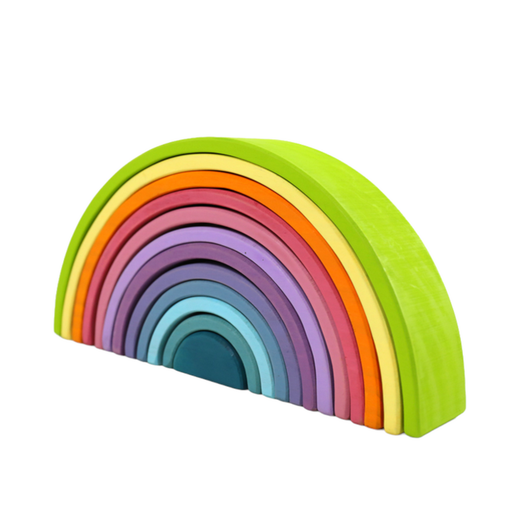 12 Pcs Large Wooden Rainbow Stacking Blocks in Pastel/Macaron Colors | toys | The Baby Penguin