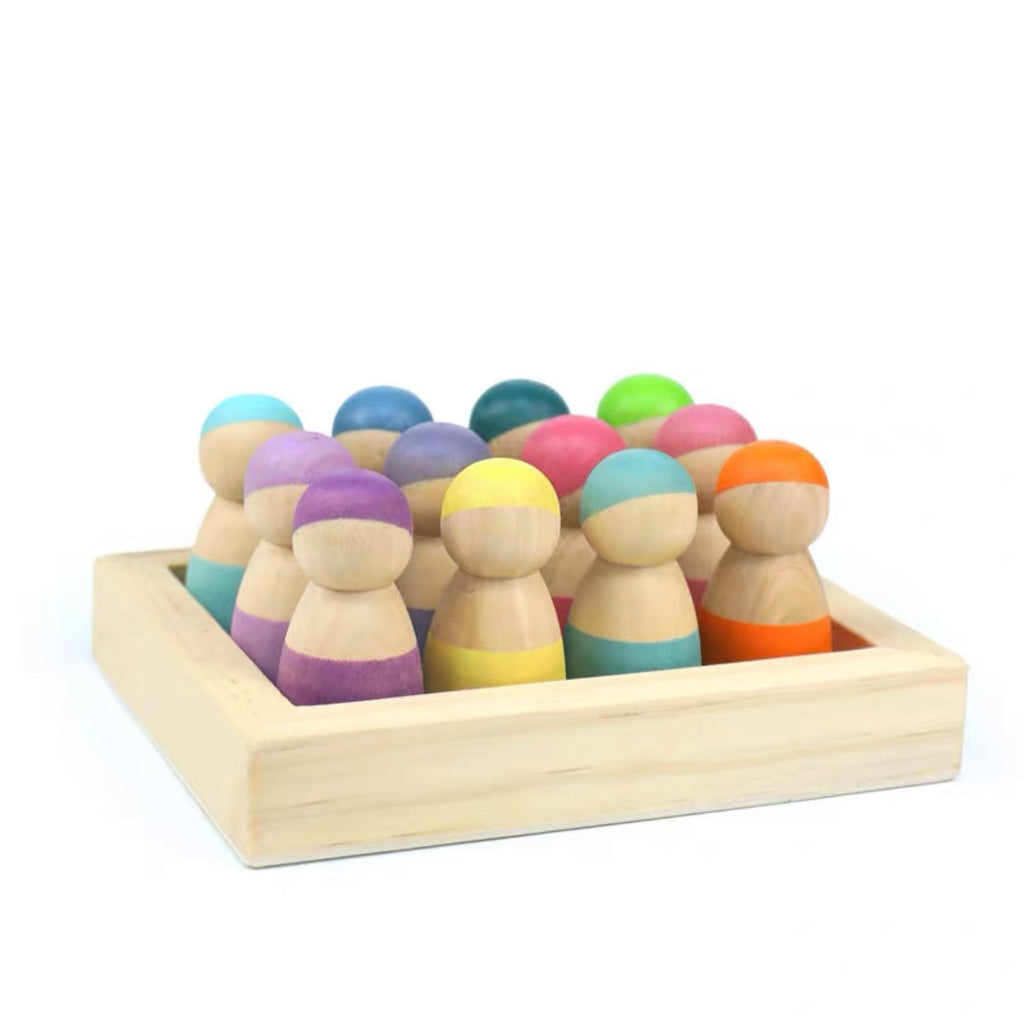 12 Pcs Little Peg Doll People in Tray in Pastel Colors |  | The Baby Penguin