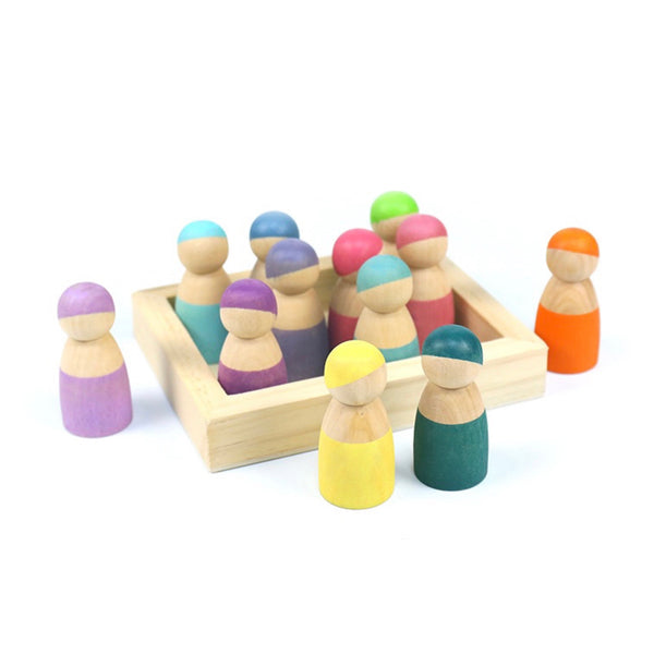 12 Pcs Little Peg Doll People in Tray in Pastel Colors |  | The Baby Penguin