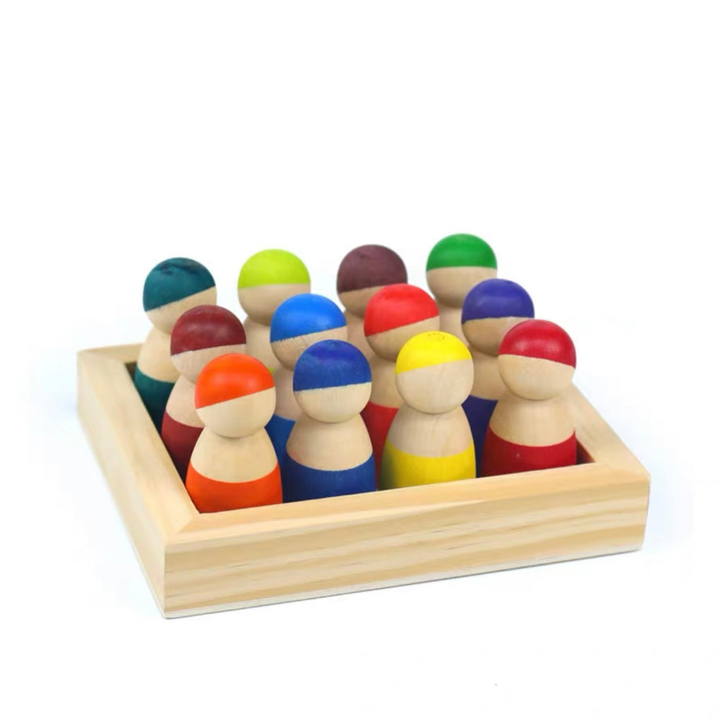 12 Pcs Little Peg Doll People in Tray in Primary Colors |  | The Baby Penguin