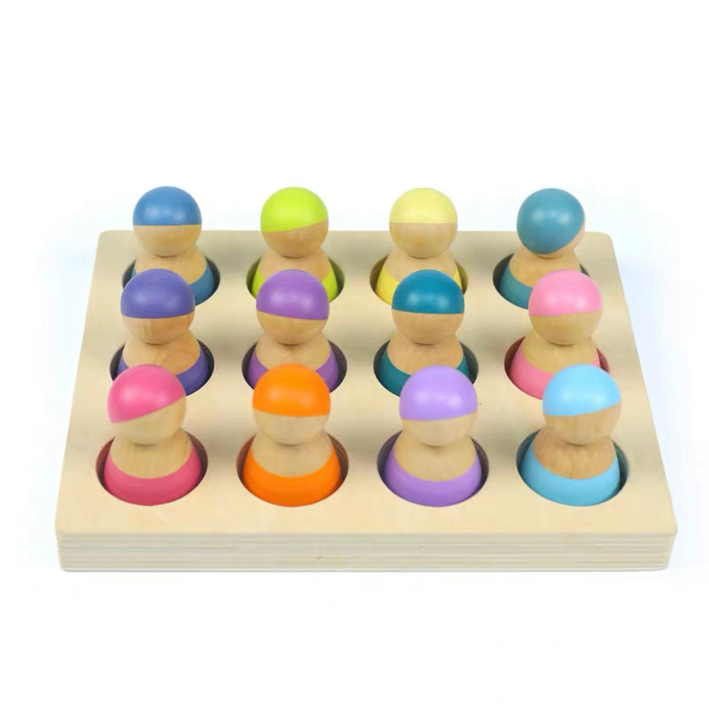 12 Pcs Rainbow Peg Doll People with Tray in Pastel/Macaron Colors |  | The Baby Penguin