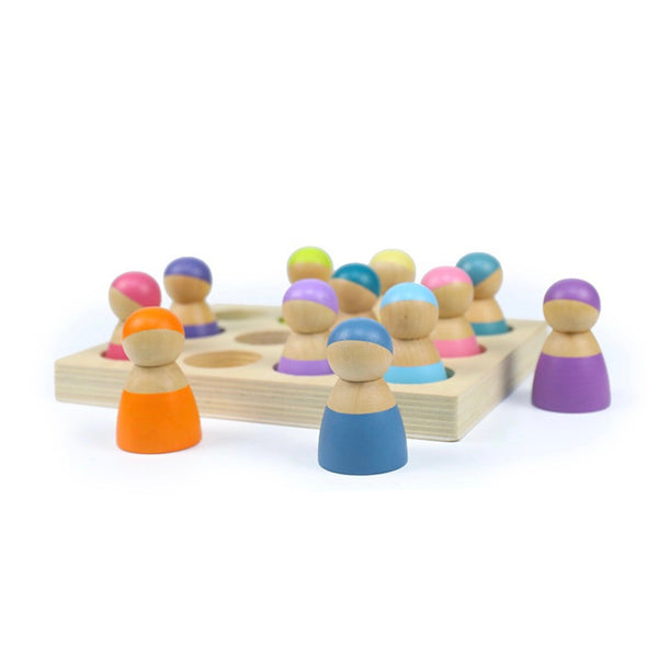 12 Pcs Rainbow Peg Doll People with Tray in Pastel/Macaron Colors |  | The Baby Penguin