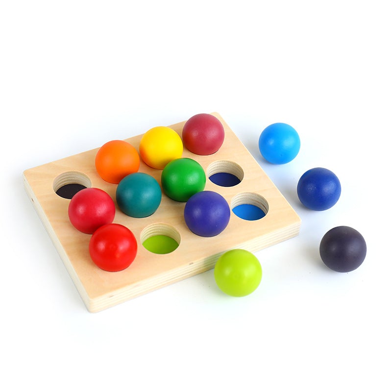 12 Pcs Rainbow Wooden Balls with Tray in Primary Colors Diameter 1.4 Inches | toys | The Baby Penguin