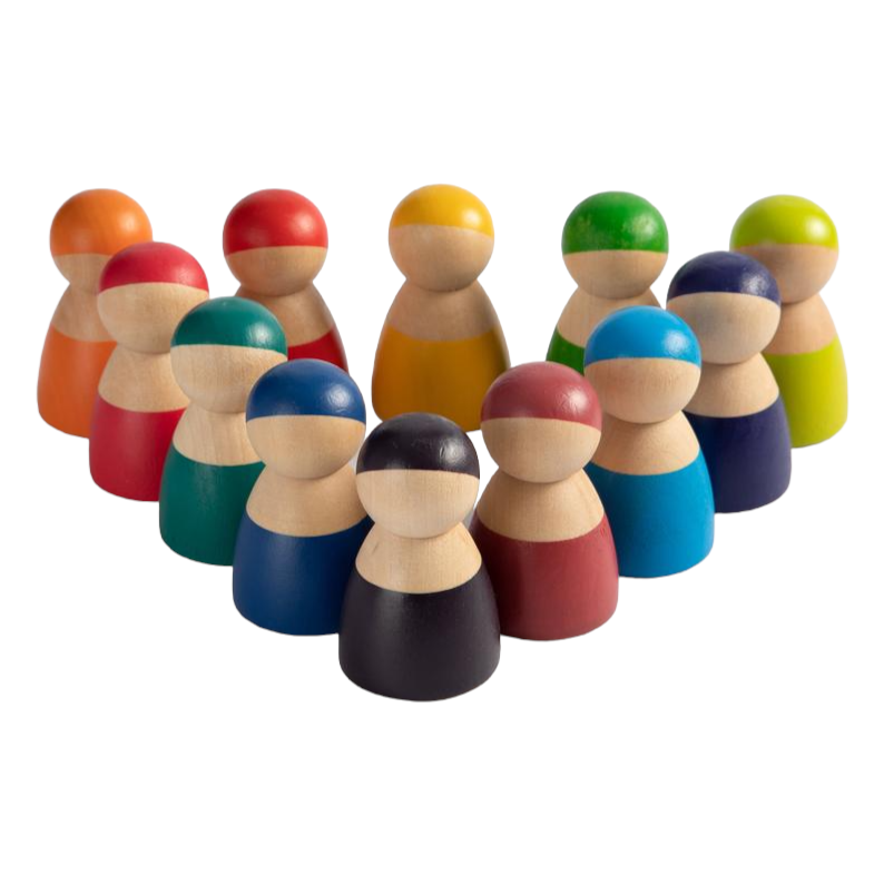 12 Pcs Rainbow Wooden Peg Dolls in Primary Colors | toys | The Baby Penguin