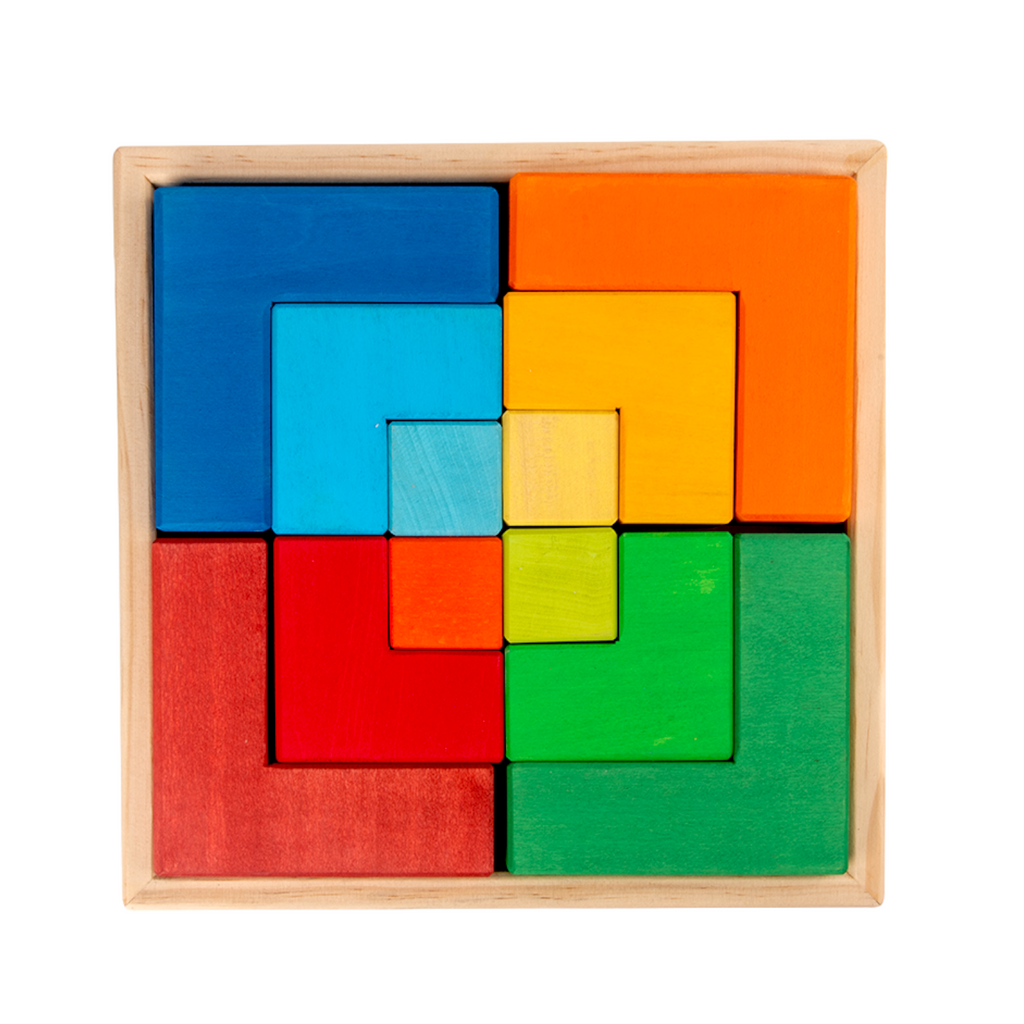 12 Pcs STAINED Large Rainbow Wooden Creative Puzzle Square Blocks with Storage Tray |  | The Baby Penguin