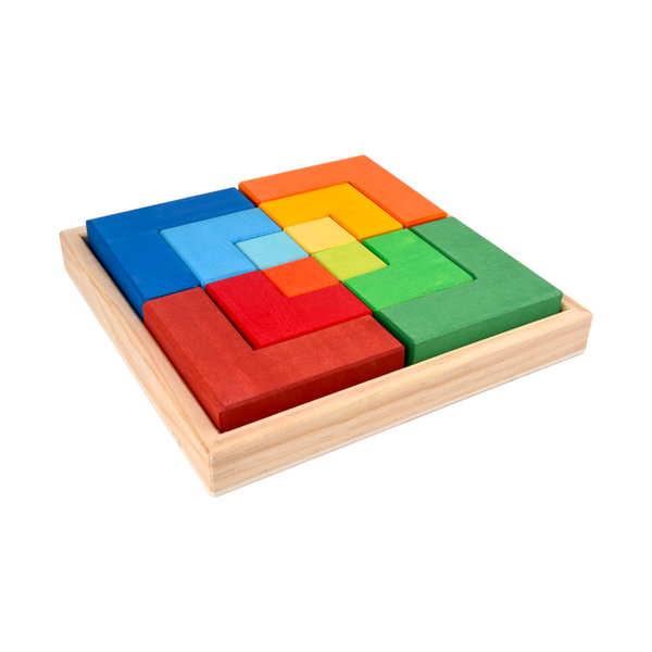 12 Pcs STAINED Large Rainbow Wooden Creative Puzzle Square Blocks with Storage Tray |  | The Baby Penguin