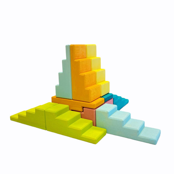 12 Pcs STAINED Stepped Roofs Building Blocks in Pastel/Macaron Colors |  | The Baby Penguin
