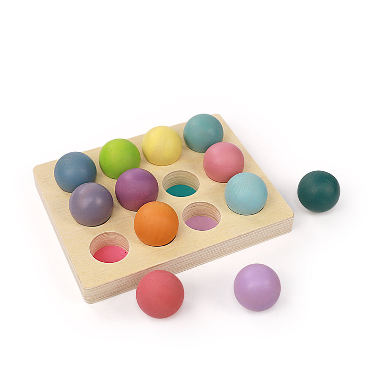 12 Pcs Wooden Balls with Tray in Pastel/Macaron Colors Diameter 1.4 Inches | toys | The Baby Penguin