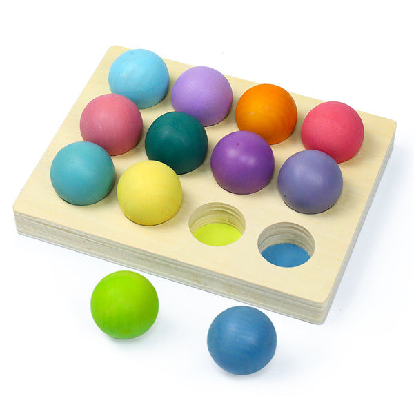 12 Pcs Wooden Balls with Tray in Pastel/Macaron Colors Diameter 1.4 Inches | toys | The Baby Penguin