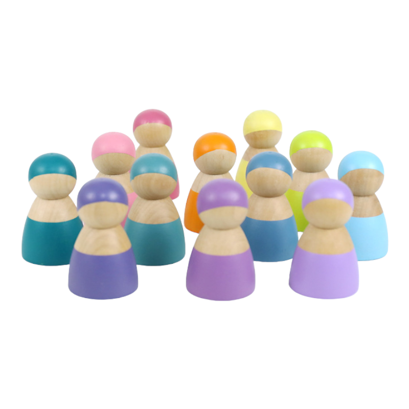 12 Pcs Wooden Peg Dolls in Pastel/Macaron Colors | toys | The Baby Penguin
