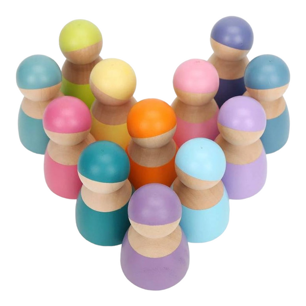 12 Pcs Wooden Peg Dolls in Pastel/Macaron Colors | toys | The Baby Penguin