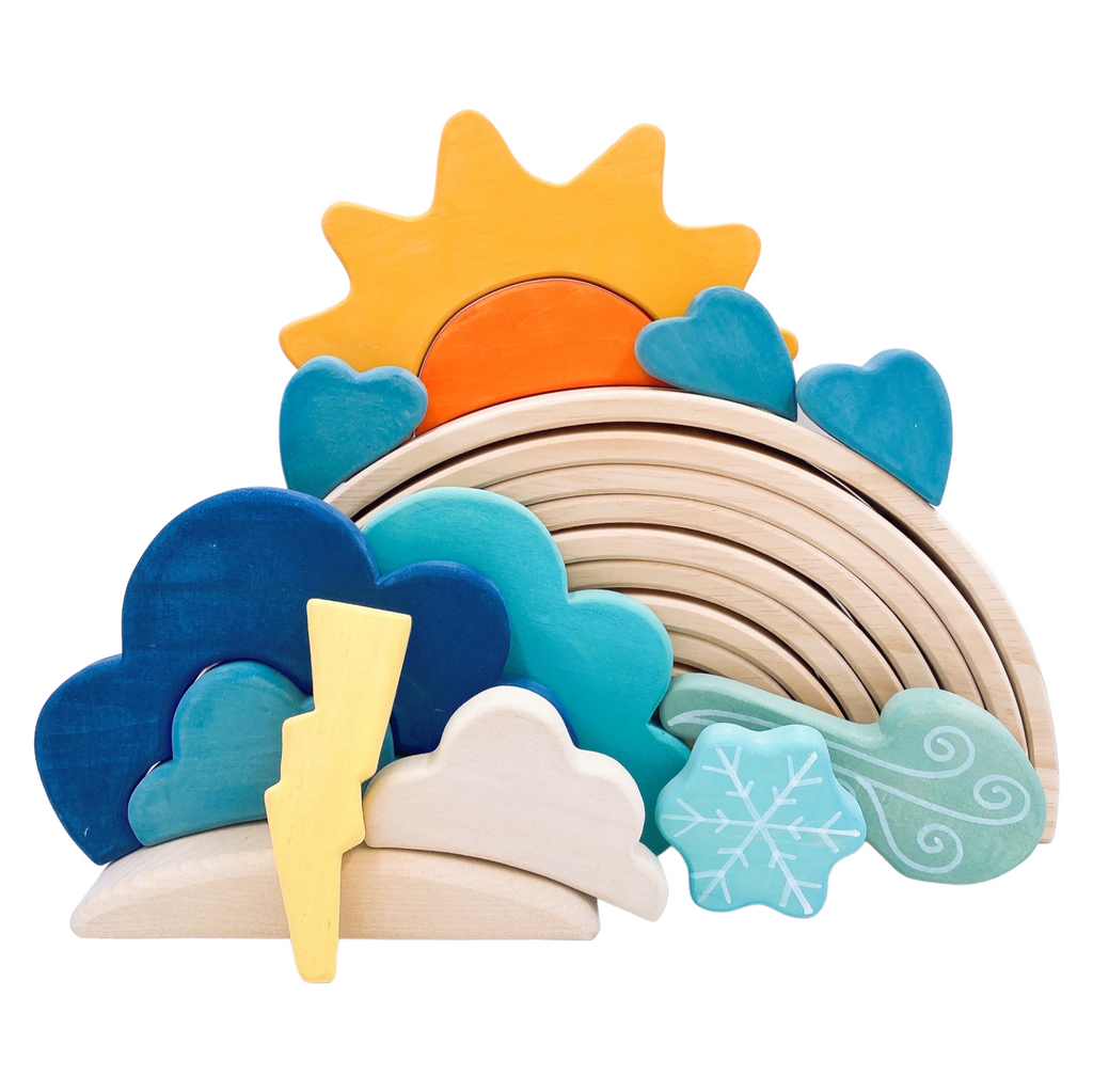 13 Pcs STAINED Wooden Weather Building Set | toys | The Baby Penguin