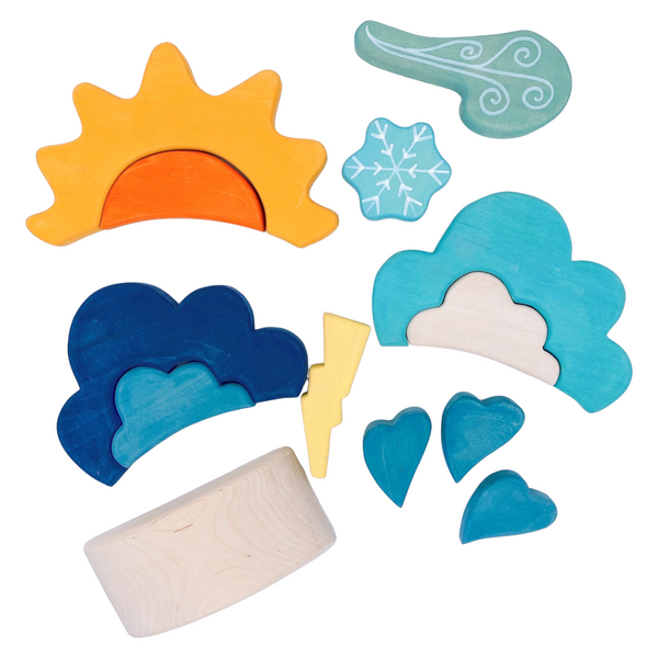 13 Pcs STAINED Wooden Weather Building Set | toys | The Baby Penguin