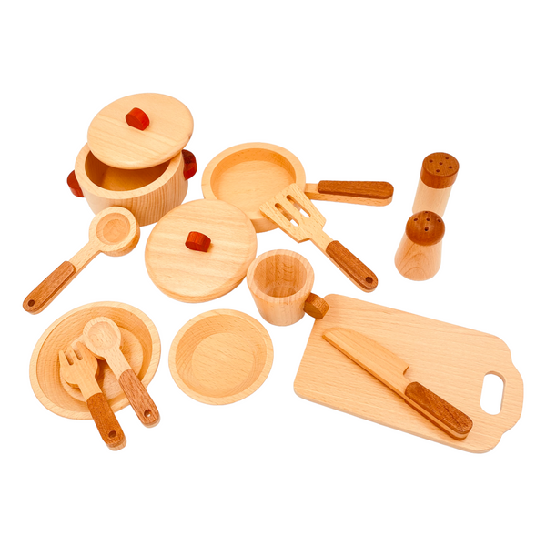 15 Pcs Wooden Kitchen Cookware Playset |  | The Baby Penguin