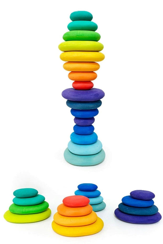16 Pcs STAINED Wooden Stacking Pebbles Wooden Stacking Stones | toys | The Baby Penguin