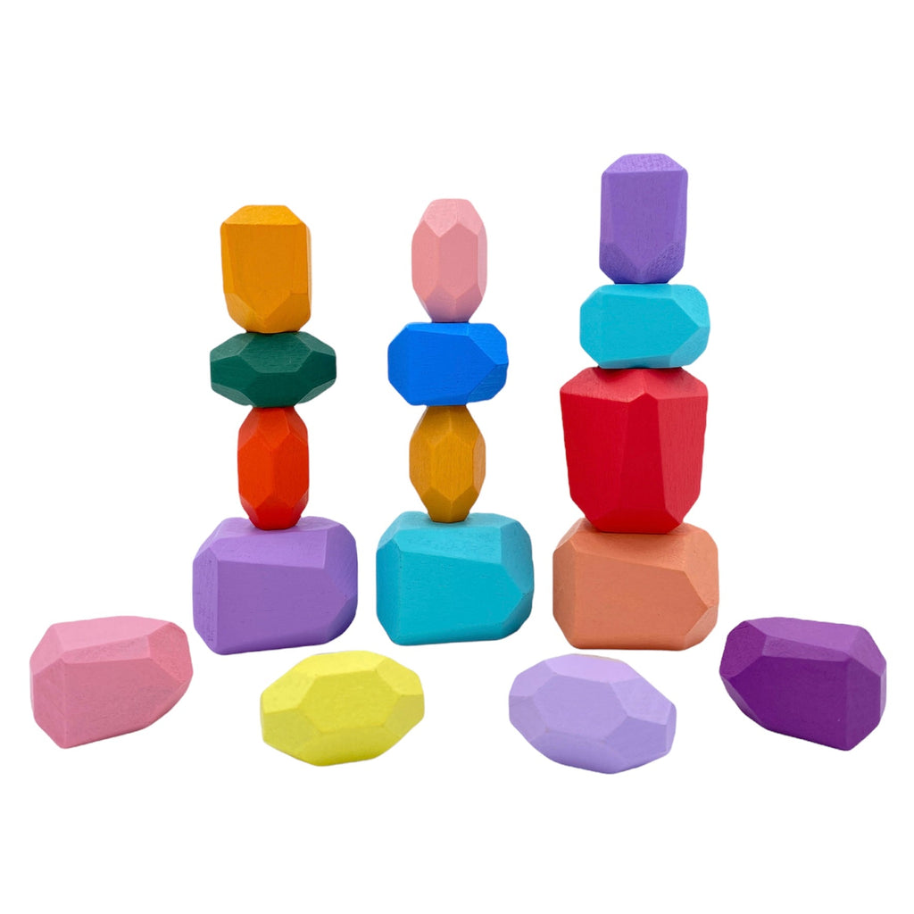 16 Pcs Wooden Stone Balancing Stacking Blocks in Pastel/Macaron Colors | toys | The Baby Penguin