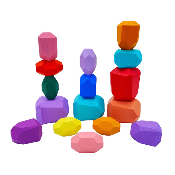 16 Pcs Wooden Stone Balancing Stacking Blocks in Pastel/Macaron Colors | toys | The Baby Penguin