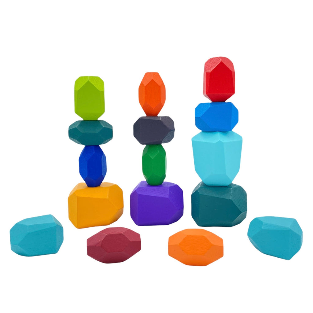 16 Pcs Wooden Stone Balancing Stacking Blocks in Primary Colors | toys | The Baby Penguin