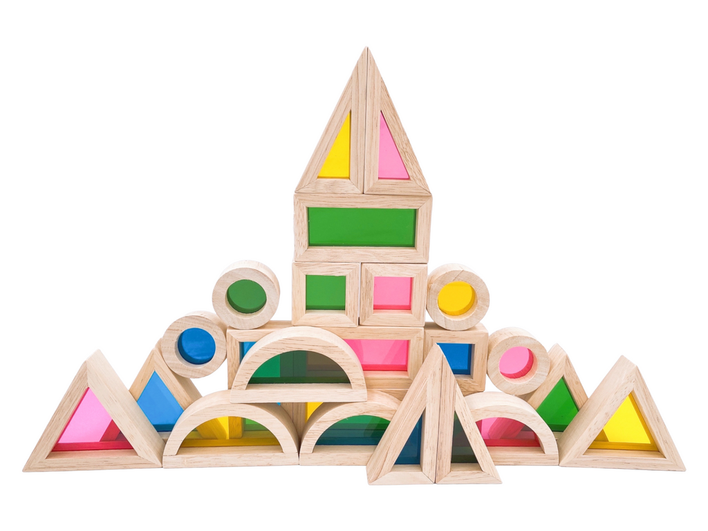 24 Pcs Rainbow Acrylic Sensory Wooden Building Blocks | toys | The Baby Penguin
