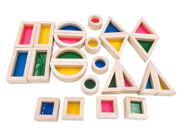 24 Pcs Rainbow Acrylic Sensory Wooden Building Blocks | toys | The Baby Penguin