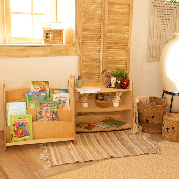 2in1 Montessori Shelves Set: Bookshelf + Toy Shelf  Beige Goodevas