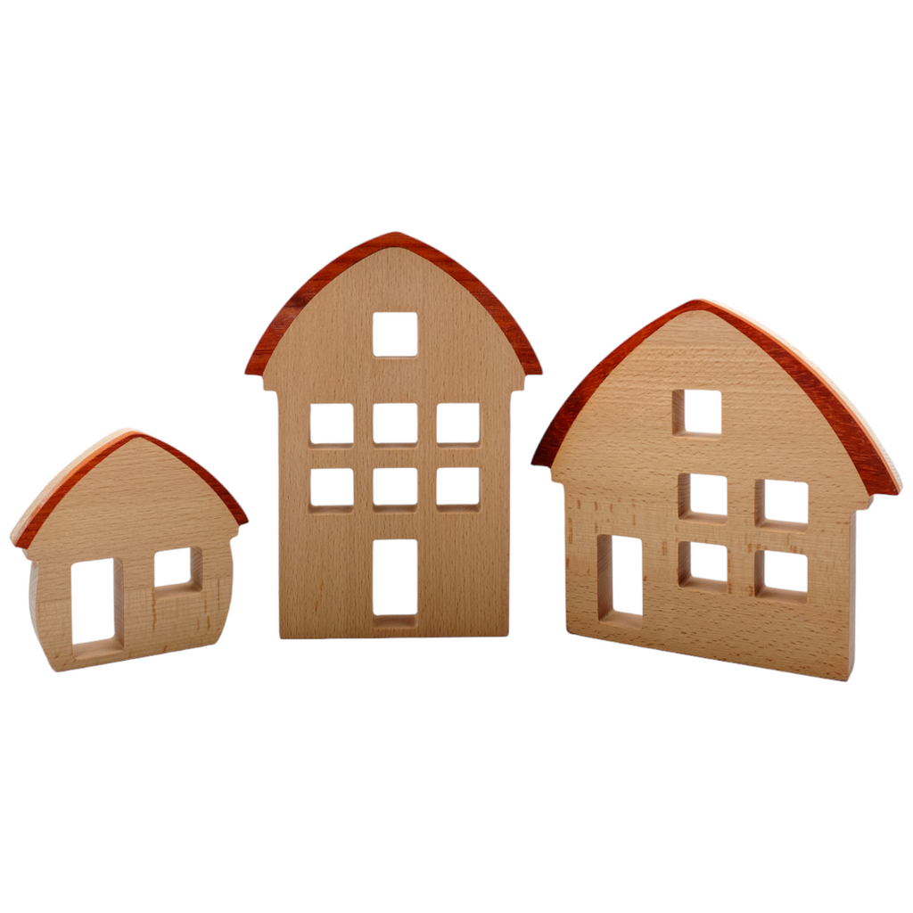 3 Pcs Wooden Window Houses with Darker Roofs |  | The Baby Penguin