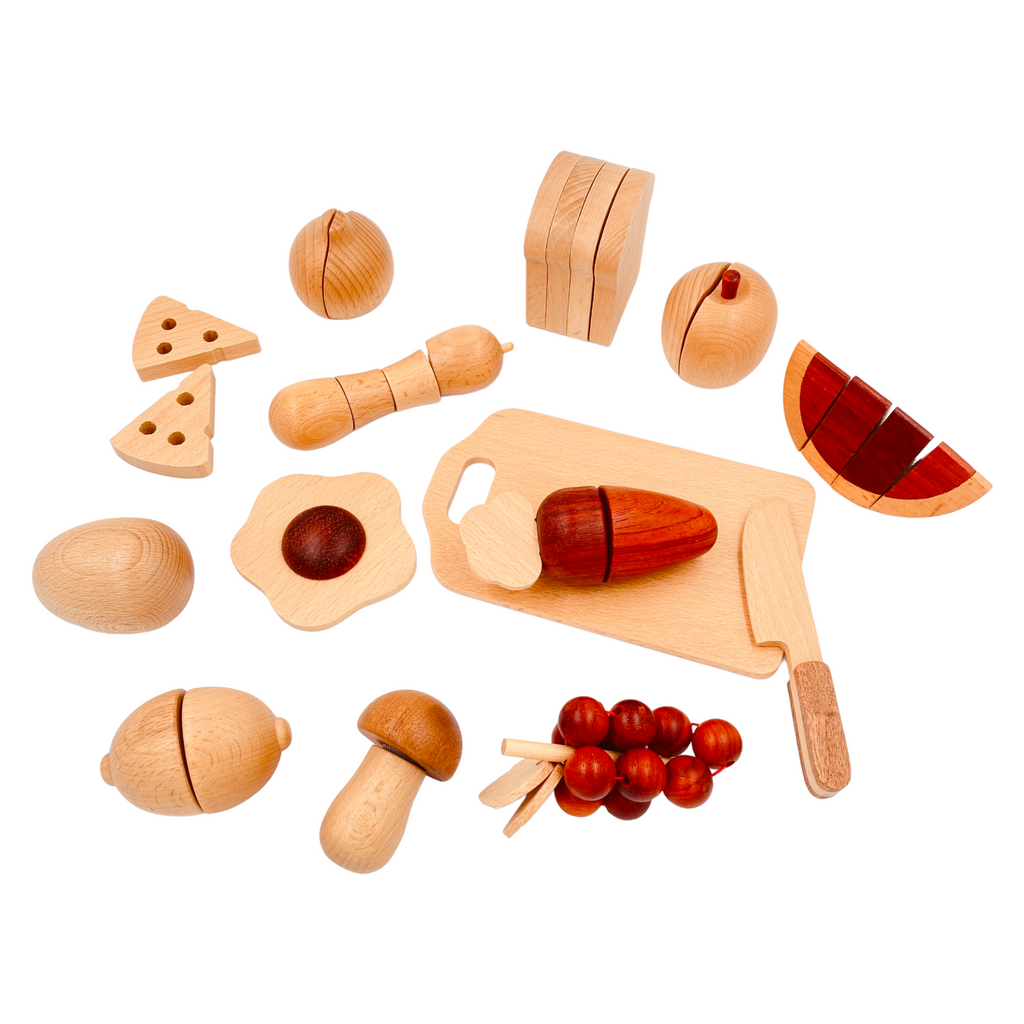 30 Pcs Wooden Fruits and Vegetables Cutting Playset |  | The Baby Penguin