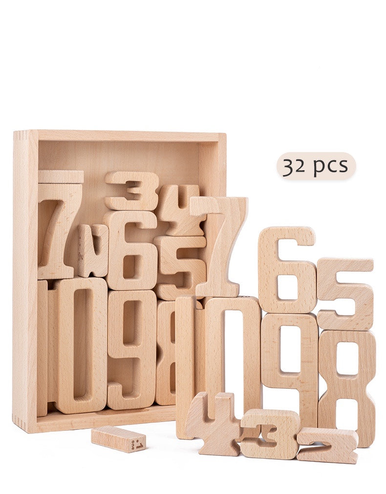 32 Pcs Wooden Math Number Building Blocks Set with Tray | toys | The Baby Penguin