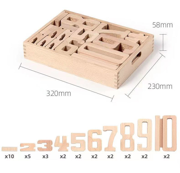 32 Pcs Wooden Math Number Building Blocks Set with Tray | toys | The Baby Penguin