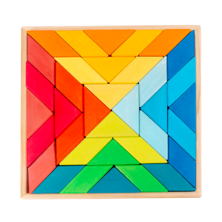 36 Pcs STAINED Large Rainbow Square Indian Puzzle Blocks with Storage Tray |  | The Baby Penguin