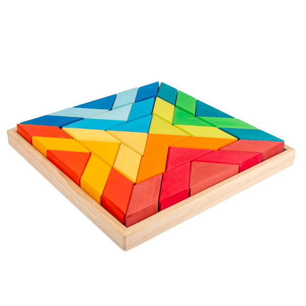 36 Pcs STAINED Large Rainbow Square Indian Puzzle Blocks with Storage Tray |  | The Baby Penguin