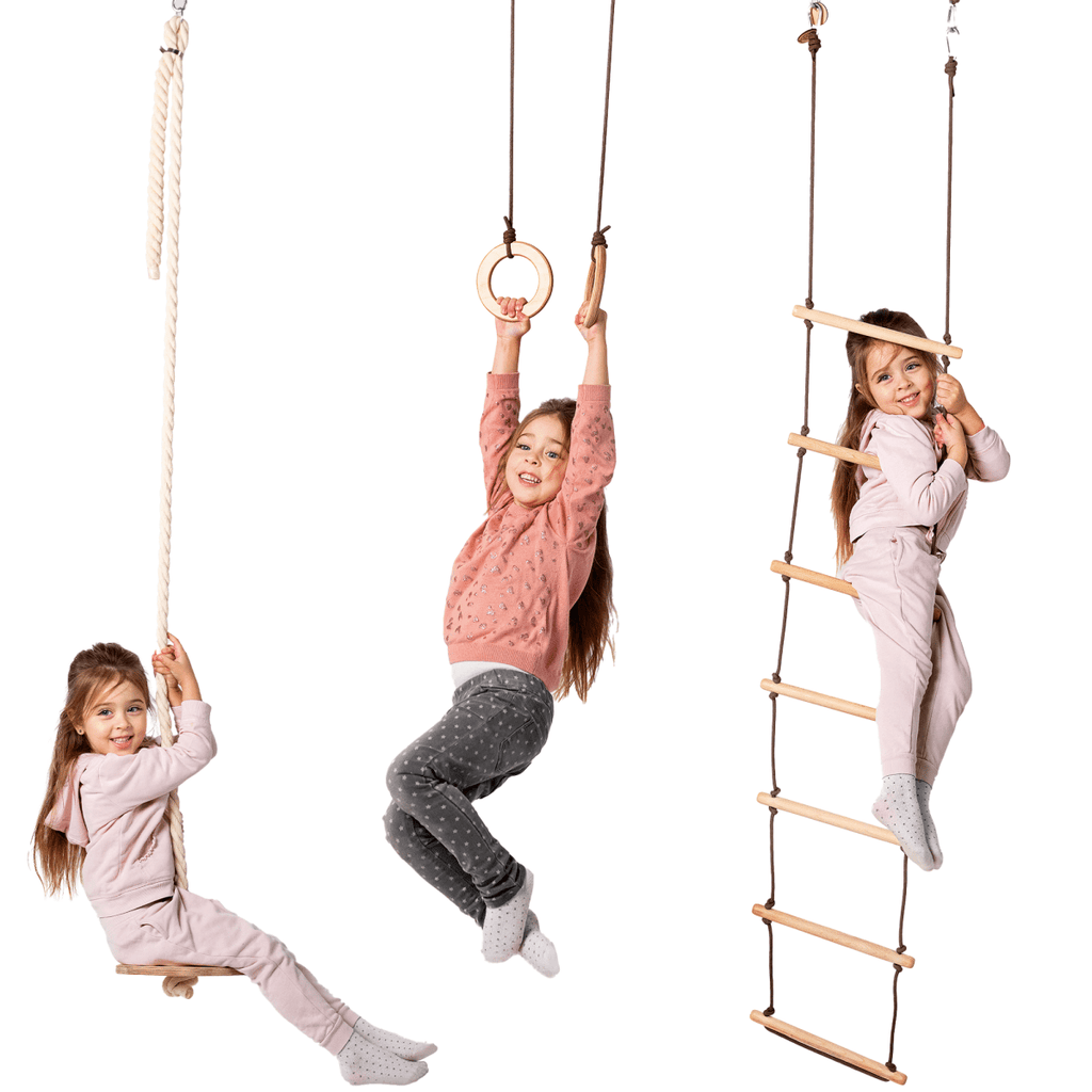 3in1 Swing & Climbing Set: Rope Ladder, Gym Rings & Disc Swing - The Baby Penguin