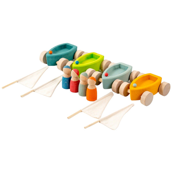 4 Pcs STAINED Wooden Land Yachts Set with 4 Pcs Peg dolls |  | The Baby Penguin