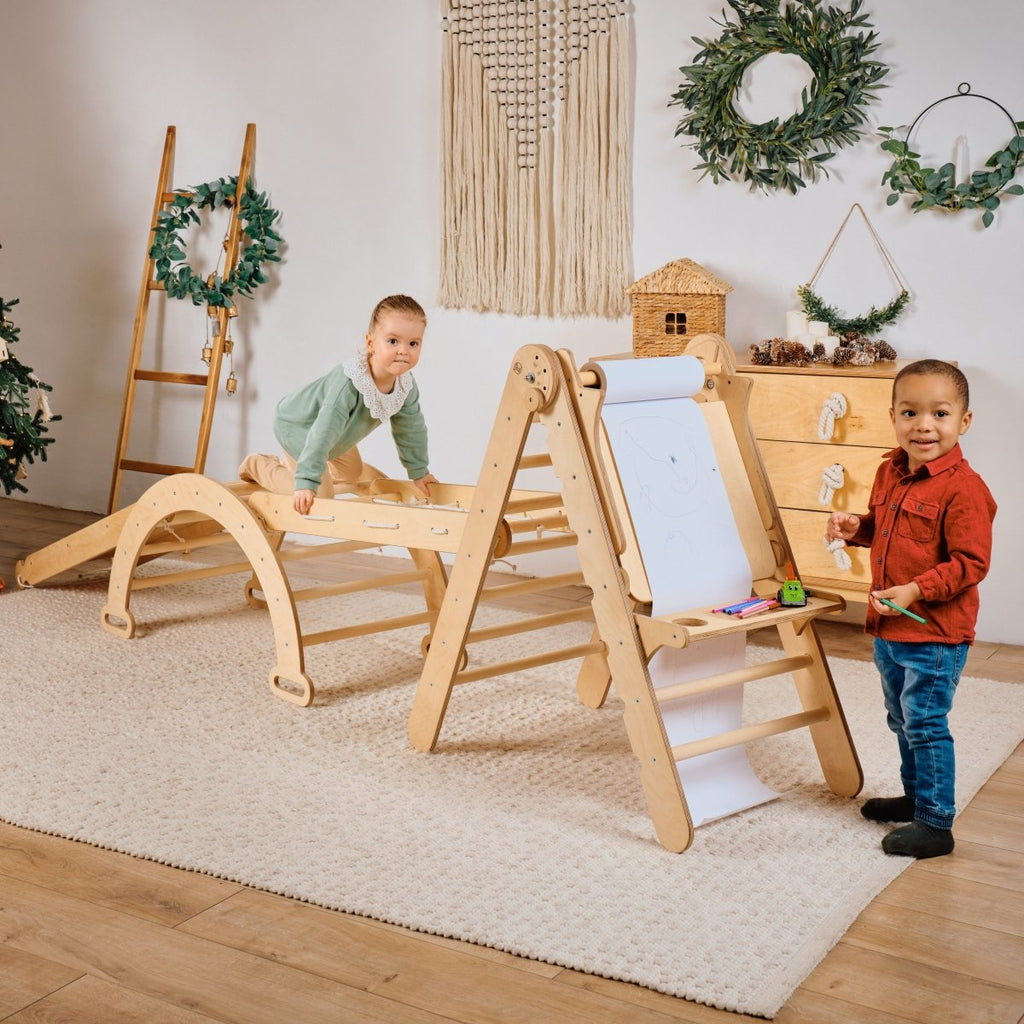 4in1 Montessori Climbing Set: Triangle Ladder + Climbing Arch + Slide Board + Art Addition - The Baby Penguin
