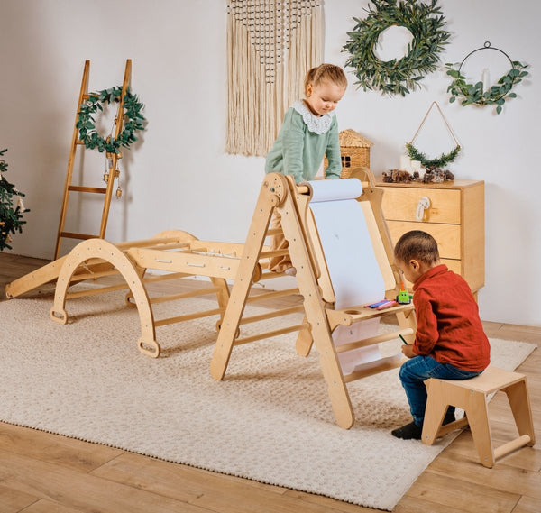 4in1 Montessori Climbing Set: Triangle Ladder + Climbing Arch + Slide Board + Art Addition - The Baby Penguin
