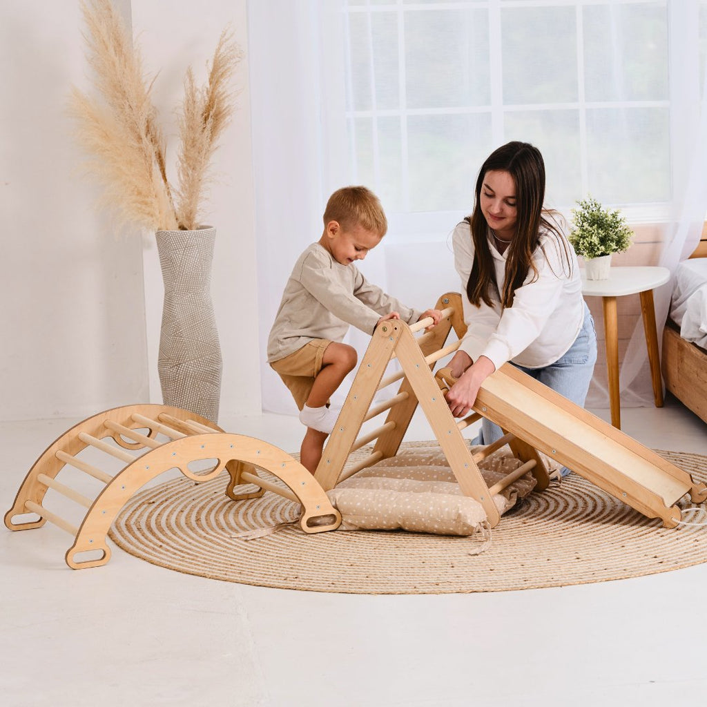 4in1 Montessori Climbing Set: Triangle Ladder + Climbing Arch + Slide Board + Cushion (1-3 y.o) - The Baby Penguin