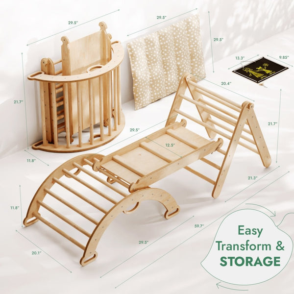 4in1 Montessori Climbing Set: Triangle Ladder + Climbing Arch + Slide Board + Cushion (1-3 y.o) - The Baby Penguin