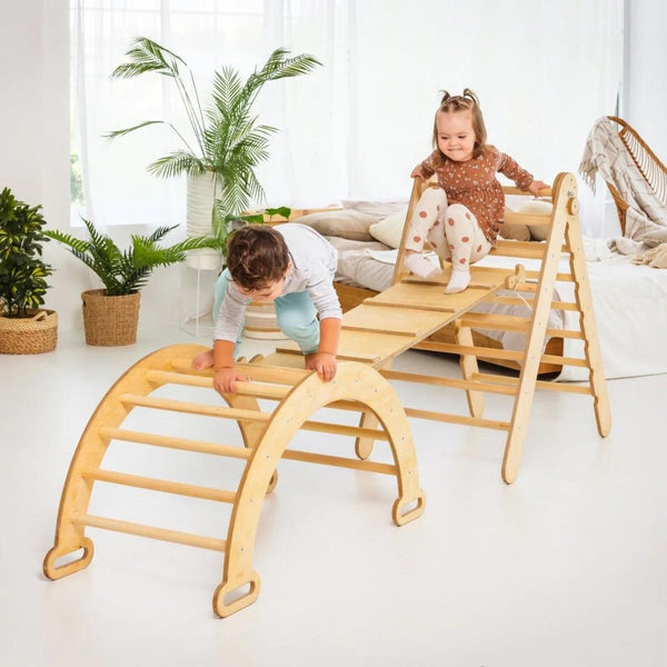 4in1 Montessori Climbing Set: Triangle Ladder + Climbing Arch + Slide Board + Art Addition | 3in1 Playsets | The Baby Penguin