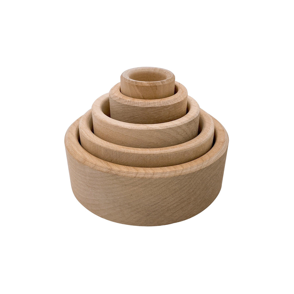 5 Pcs Natural Wooden Stacking Nesting Cup Bowl Set | toys | The Baby Penguin