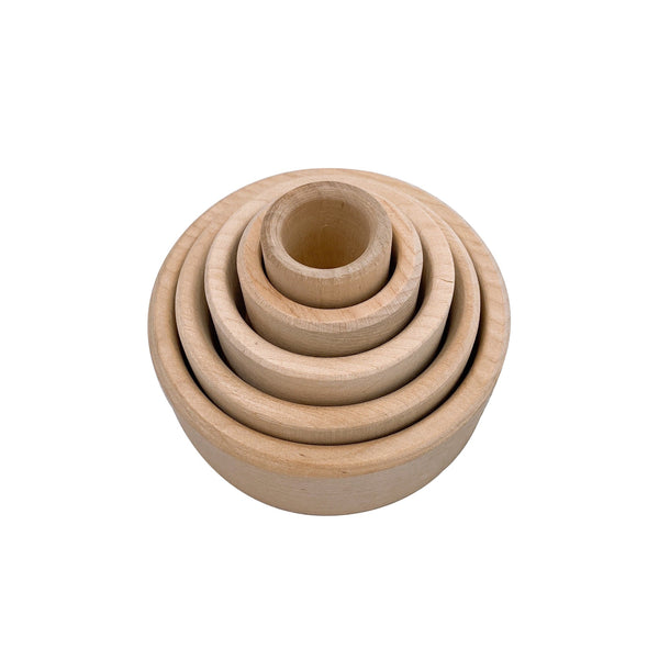 5 Pcs Natural Wooden Stacking Nesting Cup Bowl Set | toys | The Baby Penguin