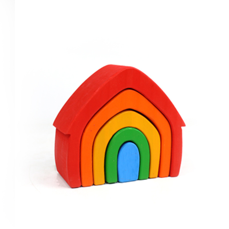 5 Pcs STAINED Rainbow Wooden Stacking House | toys | The Baby Penguin