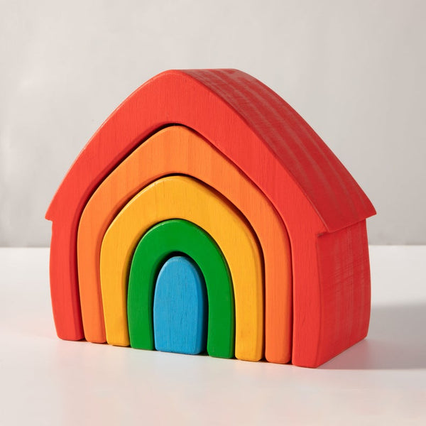 5 Pcs STAINED Rainbow Wooden Stacking House | toys | The Baby Penguin